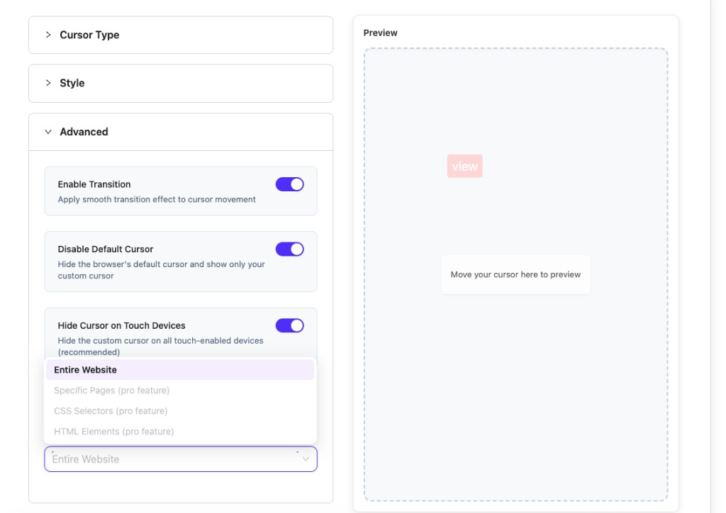 Advanced toggles and targeting dropdown