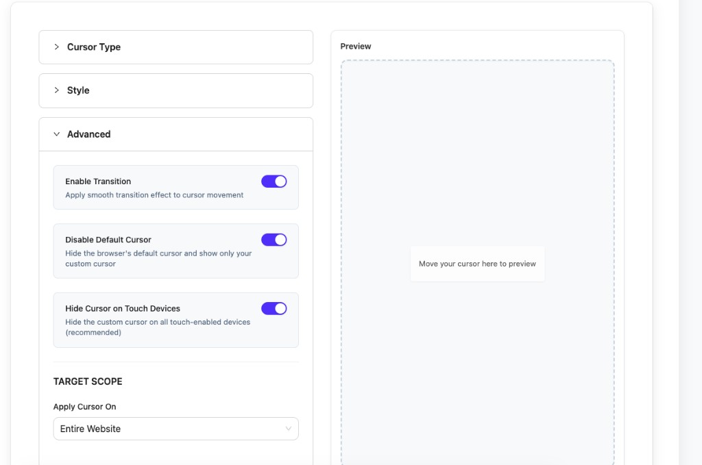 Advanced toggles and Apply Cursor On scope