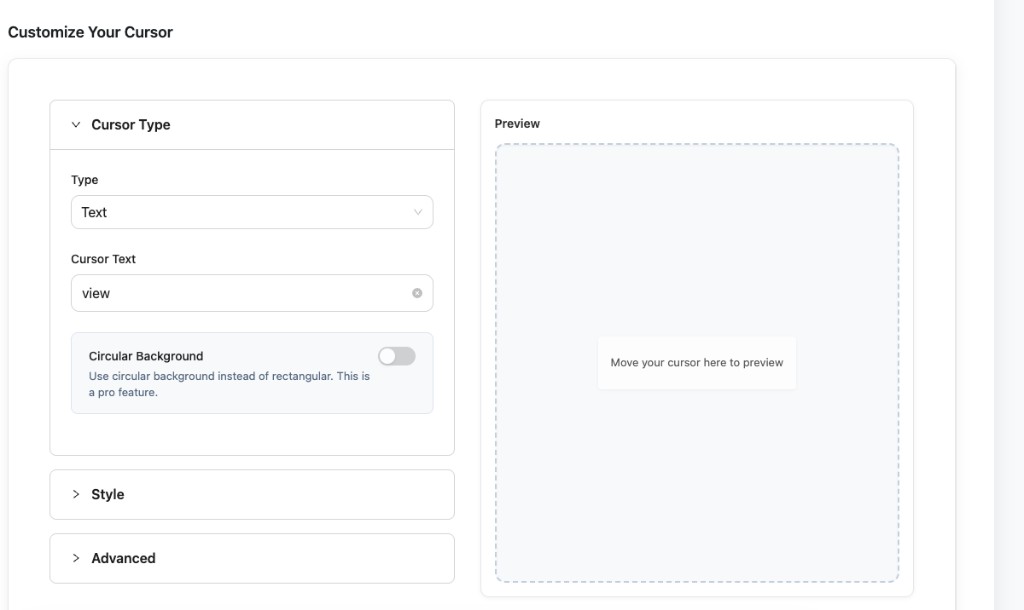 Customize Your Cursor — Cursor Type and preview