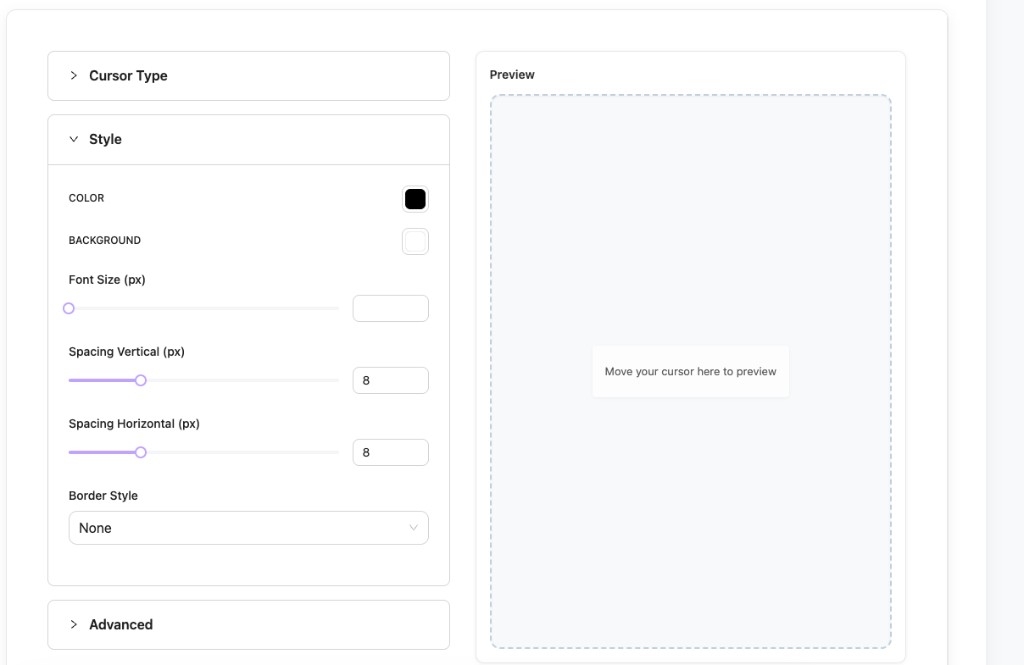 Style options with live preview